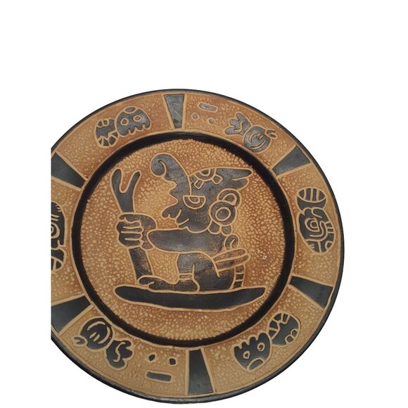 Decorative Plate VTG Mayan Aztec Tribal Clay Terracotta Folk Art 10" Wall Decor - Picture 2 of 6